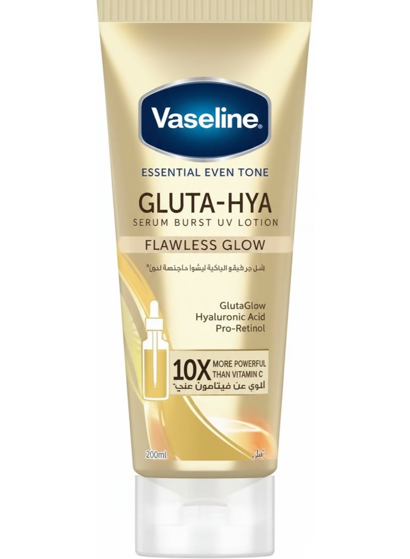 Vaseline Gluta-Hya Serum Burst UV, Flawless Glow, Essential Even Tone Body Lotion 200ml - Image 1